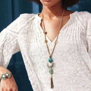 Stella & Dot Totem Tassel Pendant Necklace Gold Turquoise Howlite